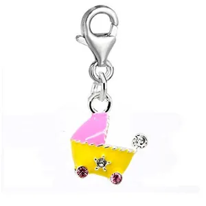 Baby Stroller Clip on Charm Pendant for European Charm Jewelry w/ Lobster Clasp