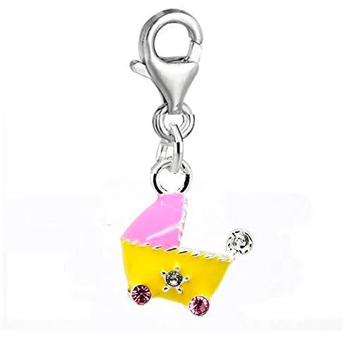 Baby Stroller Clip on Charm Pendant for European Charm Jewelry w/ Lobster Clasp
