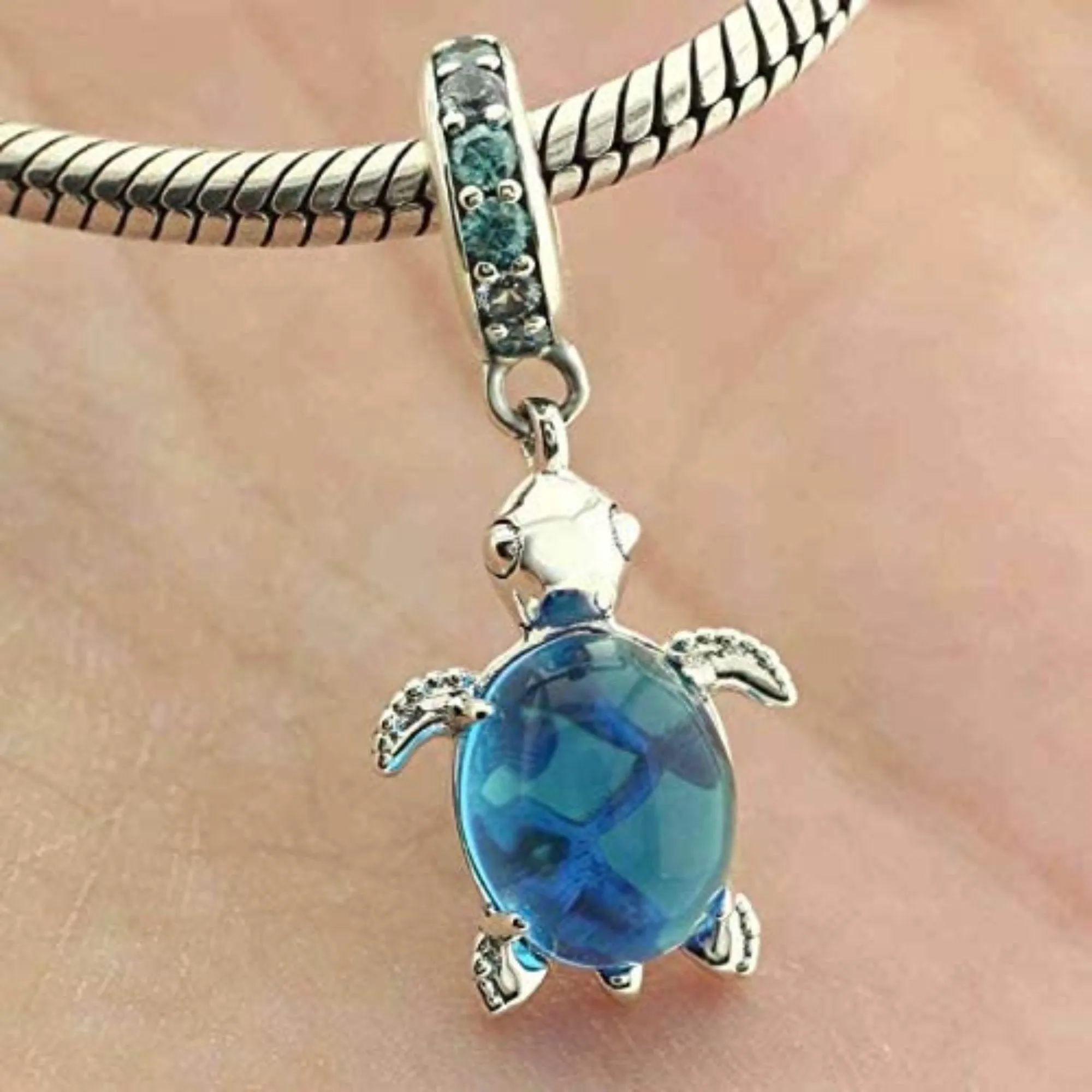 Baby Turtle Blue Bubble Dangle Pendant Charm