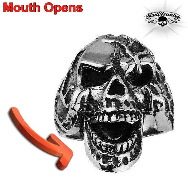 'Bad to the Bone' Stainless Steel Laughing Skull Ring with Moveable Jaw (145)