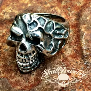 'Bad to the Bone' Stainless Steel Laughing Skull Ring with Moveable Jaw (145)