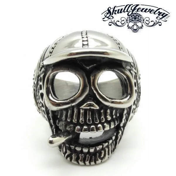 Baseball Cap Skull Ring Smoking a Cigar (354)