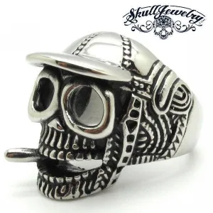 Baseball Cap Skull Ring Smoking a Cigar (354)