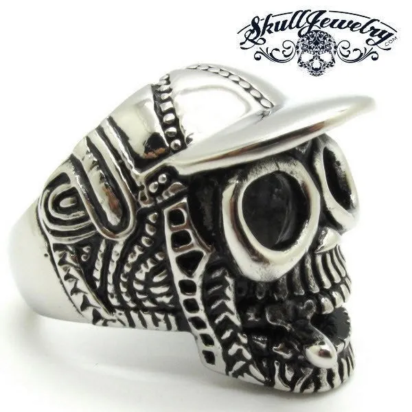 Baseball Cap Skull Ring Smoking a Cigar (354)