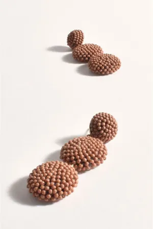 Beaded Trio Ball Drop Earring Tan
