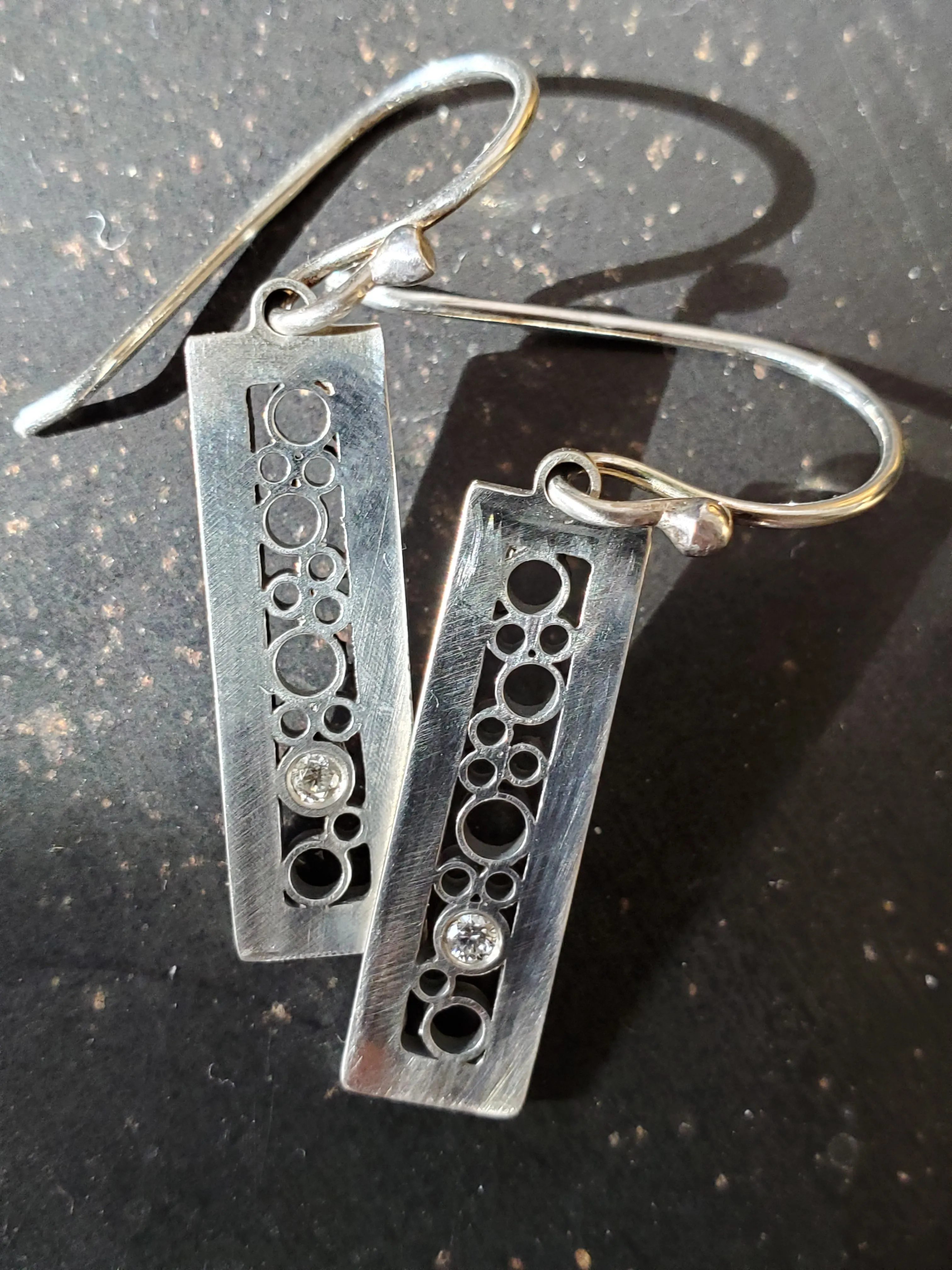 Belle Brooke Luz Sterling Silver Diamond Rectangle Earrings