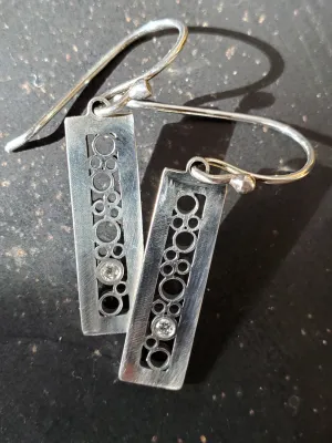 Belle Brooke Luz Sterling Silver Diamond Rectangle Earrings