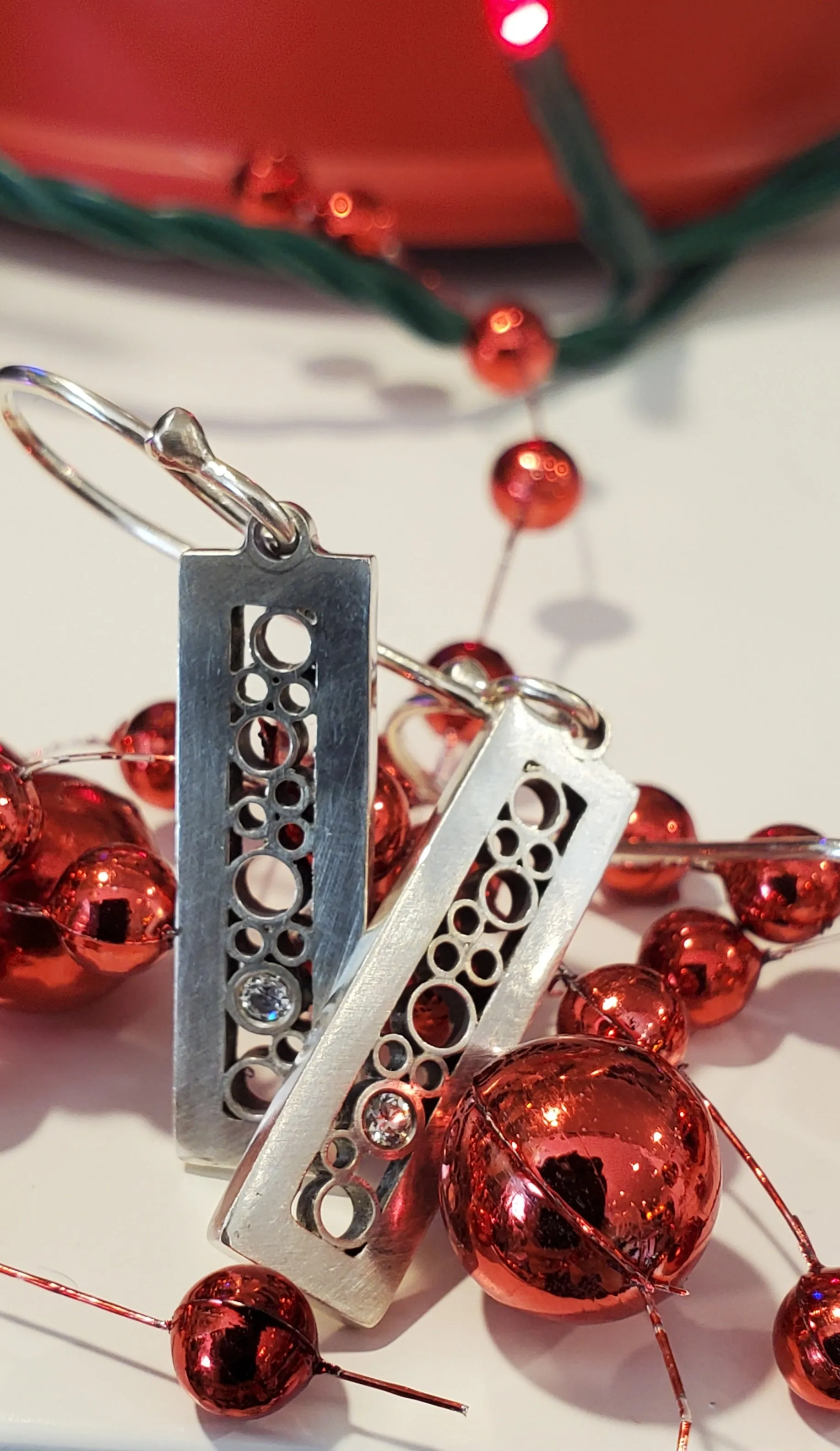 Belle Brooke Luz Sterling Silver Diamond Rectangle Earrings