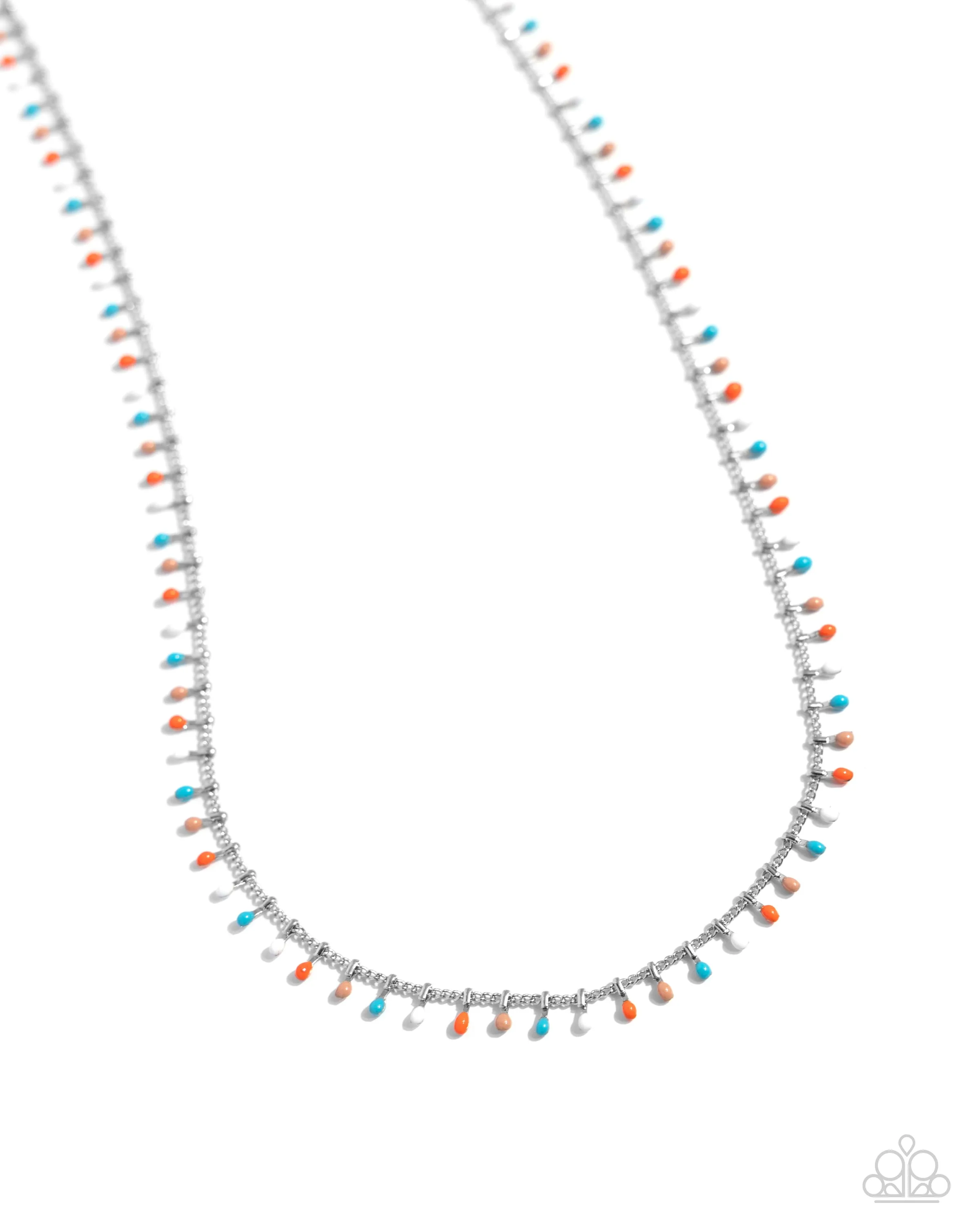 Bermuda Beads - Blue - White, and Orange Painted Bead Paparazzi Short Necklace