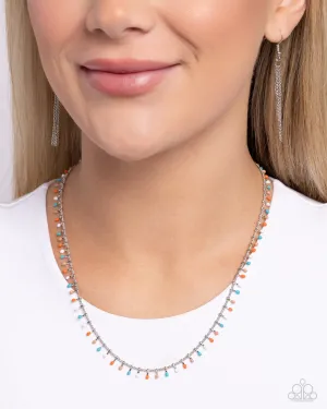 Bermuda Beads - Blue - White, and Orange Painted Bead Paparazzi Short Necklace