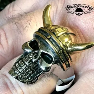 Biblical 'Zedekiah' Last King Of Judah Skull w/Horns Ring (#577)