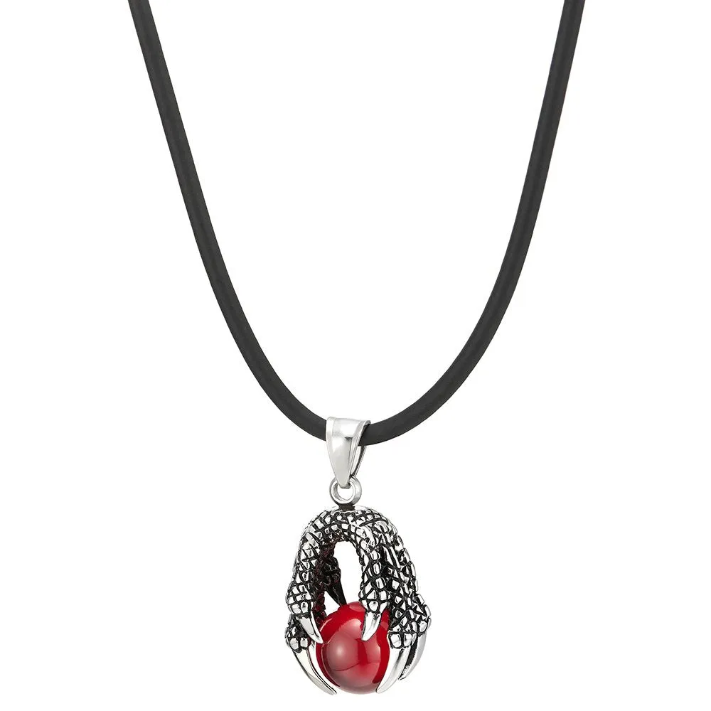 Black Ball Dragon Claw Pendant Necklace for Man for Stainless Steel with Silicone Strap