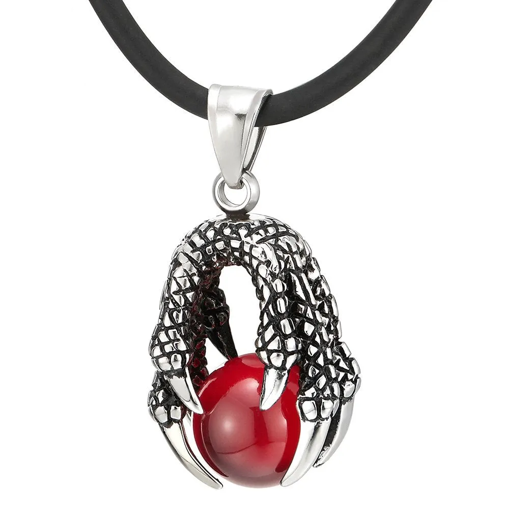 Black Ball Dragon Claw Pendant Necklace for Man for Stainless Steel with Silicone Strap