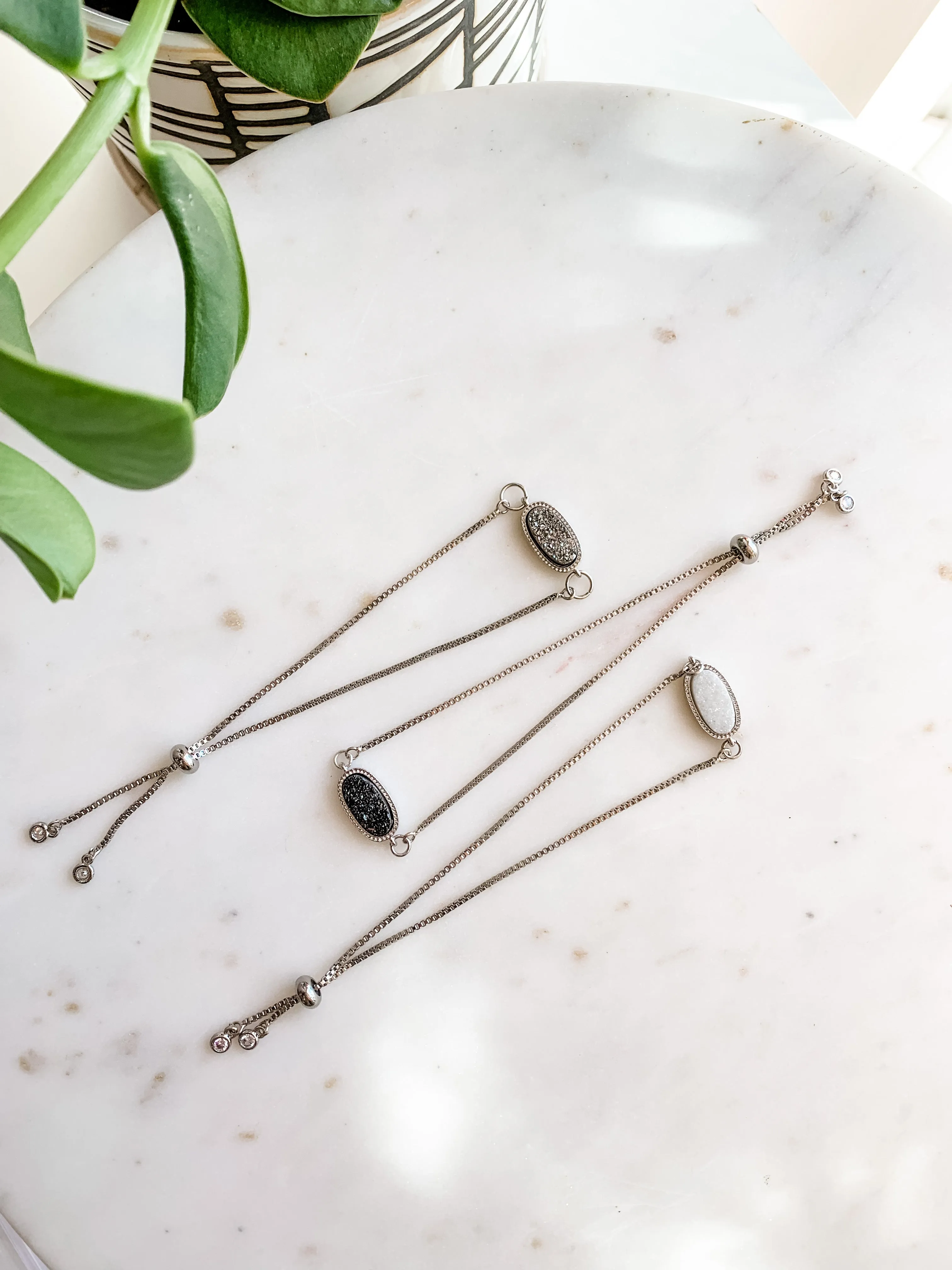 Black Druzy Silver Bolo Bracelet