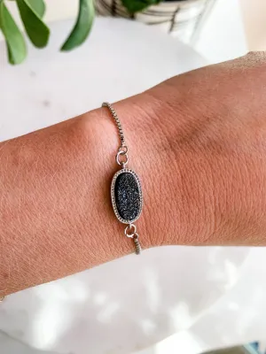 Black Druzy Silver Bolo Bracelet
