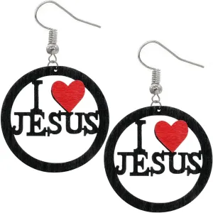 Black I Love Jesus Wooden Earrings