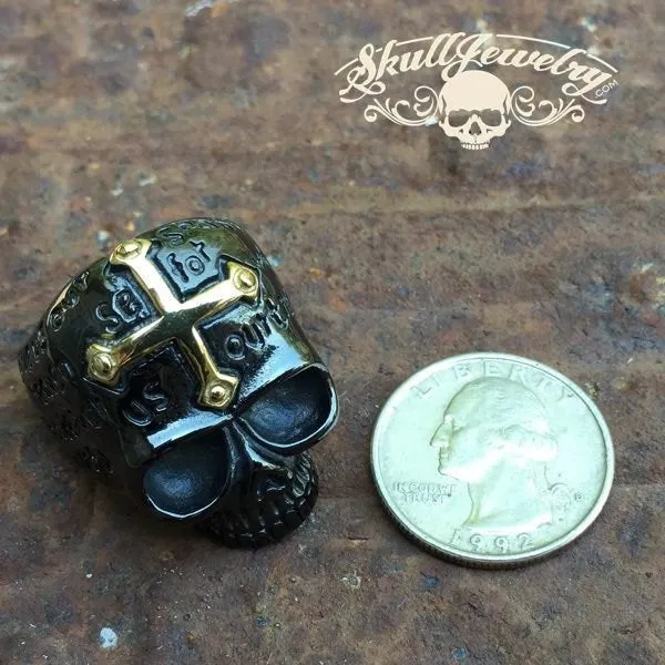 BLACK 'Lords Prayer' Skull Ring with Gold Cross on Forehead (#455)