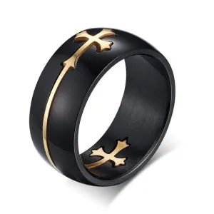 Black Stainless Steel Gold or Silver Cross Ring for Men