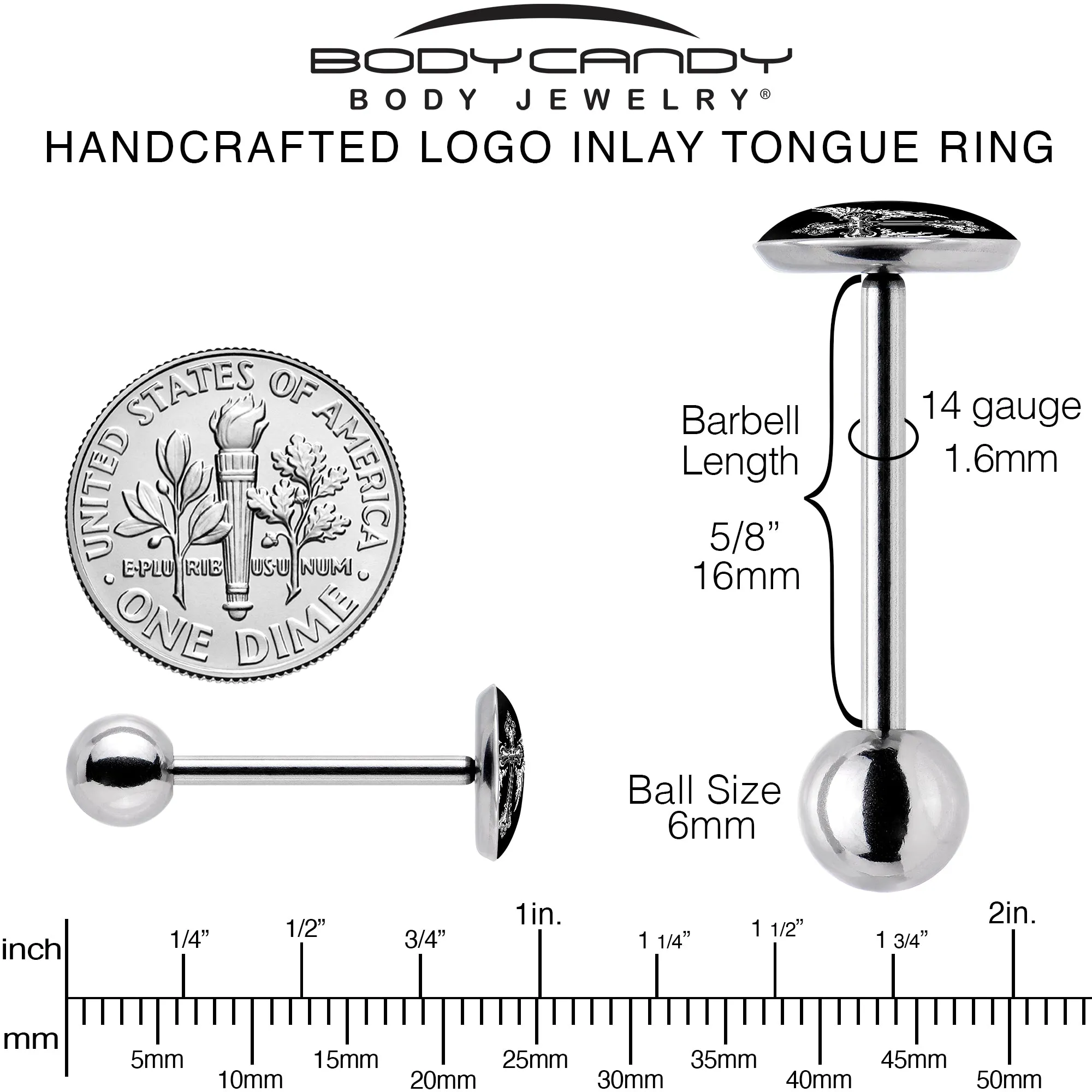 Black White Winged Cross Barbell Tongue Ring