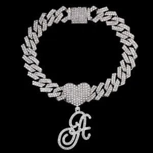 Bling Initial Letter Bracelet for Women Cuban Chain Jewelry
