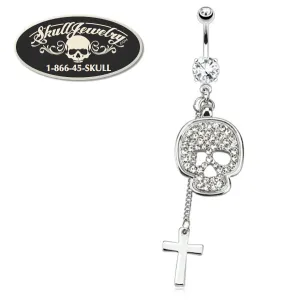 Bling Skull & Cross 316L Surgical Steel Navel Ring (Bellybutton006)