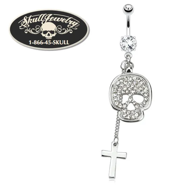 Bling Skull & Cross 316L Surgical Steel Navel Ring (Bellybutton006)