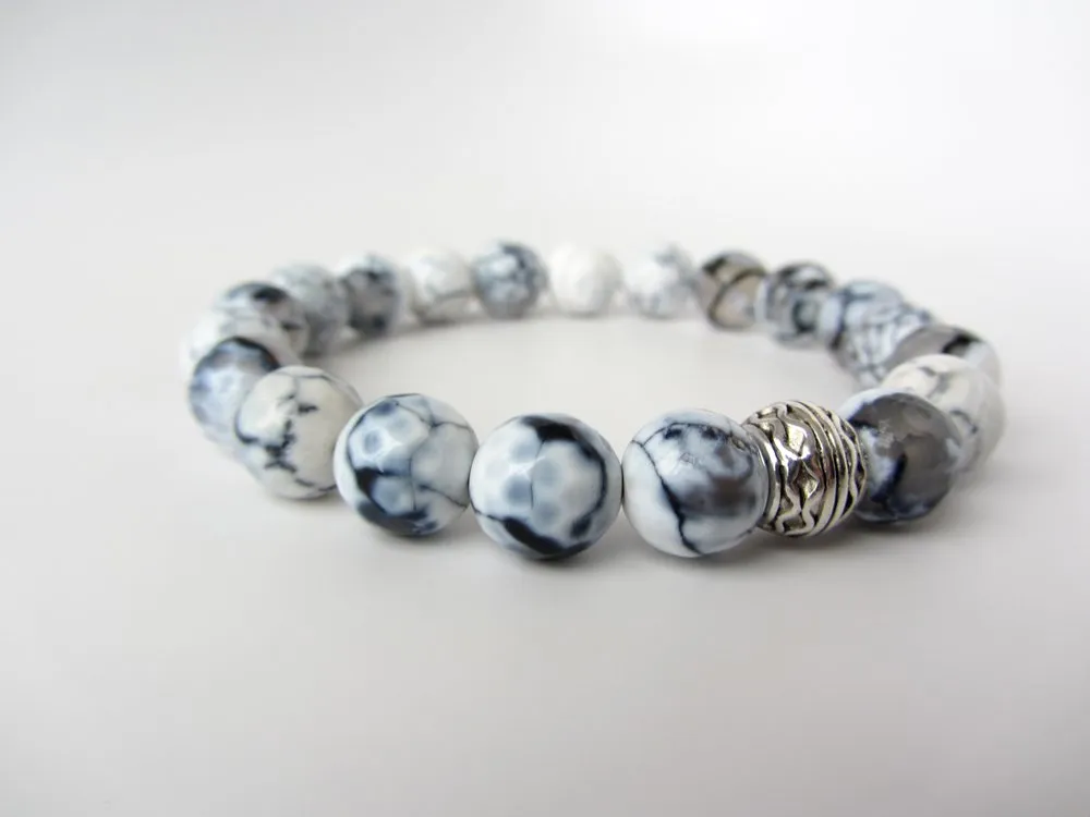 Blue, Gray, & White Fire Agate Mens Bracelet