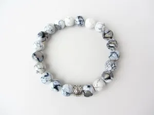 Blue, Gray, & White Fire Agate Mens Bracelet