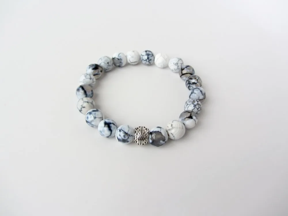 Blue, Gray, & White Fire Agate Mens Bracelet