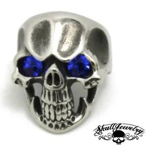 'Blue Monday' Skull Ring with BLUE Gem Stone Eyes (#247)