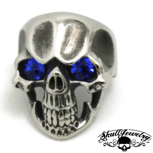 'Blue Monday' Skull Ring with BLUE Gem Stone Eyes (#247)