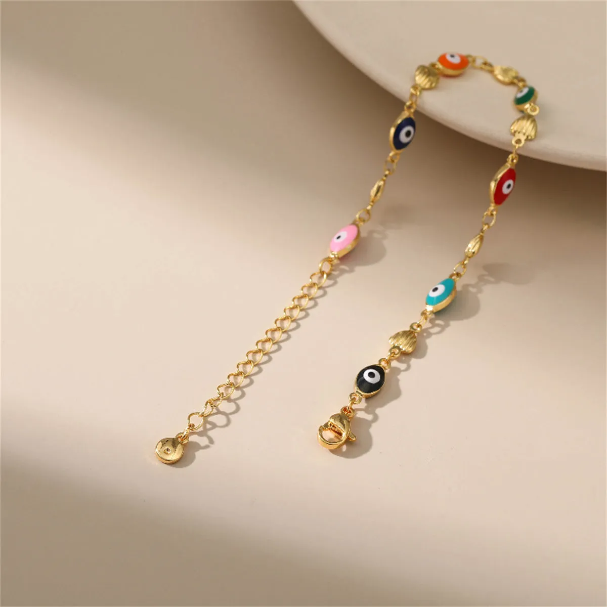 Blue Multicolor Enamel & 18K Gold-Plated Evil Eye Hearts Station Bracelet