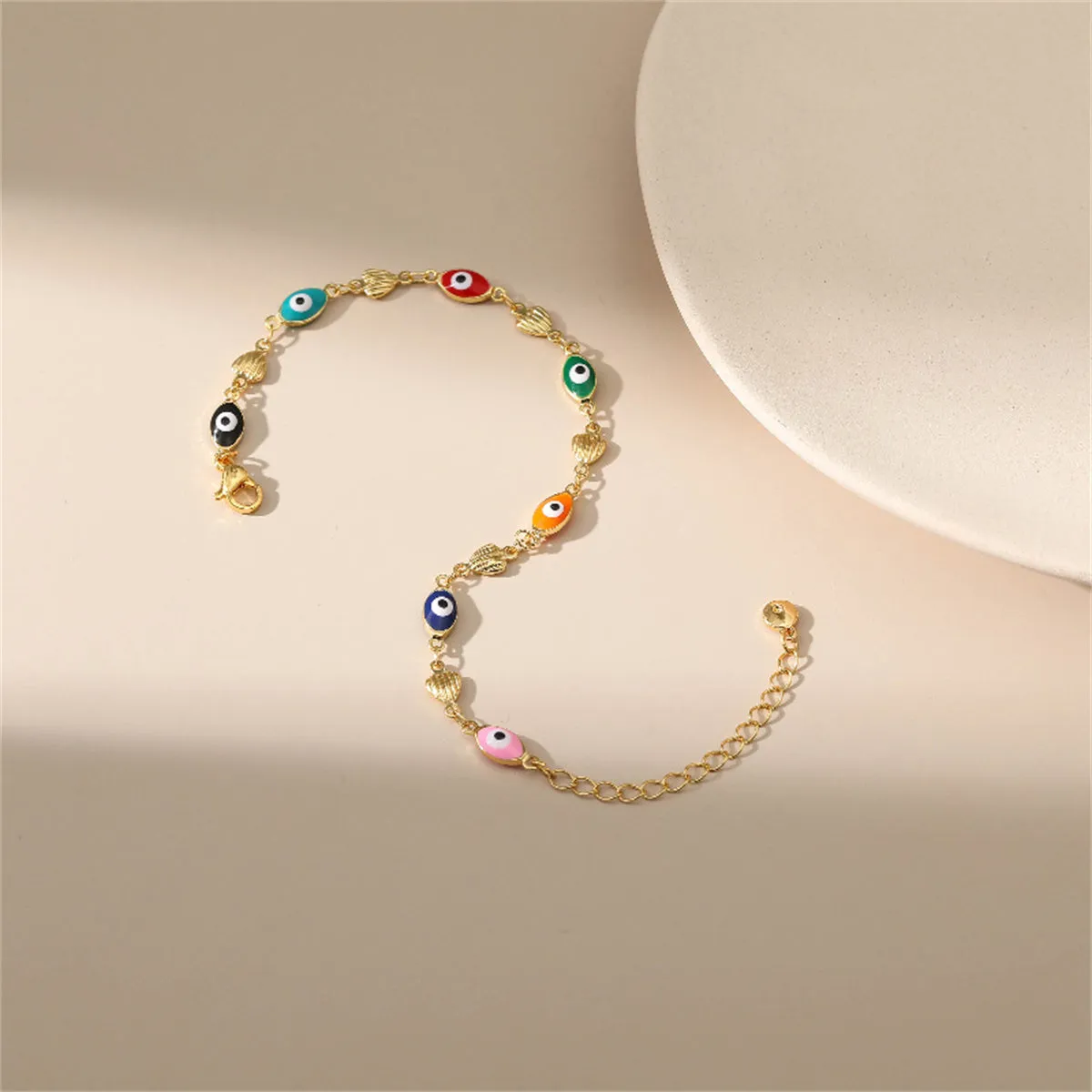 Blue Multicolor Enamel & 18K Gold-Plated Evil Eye Hearts Station Bracelet