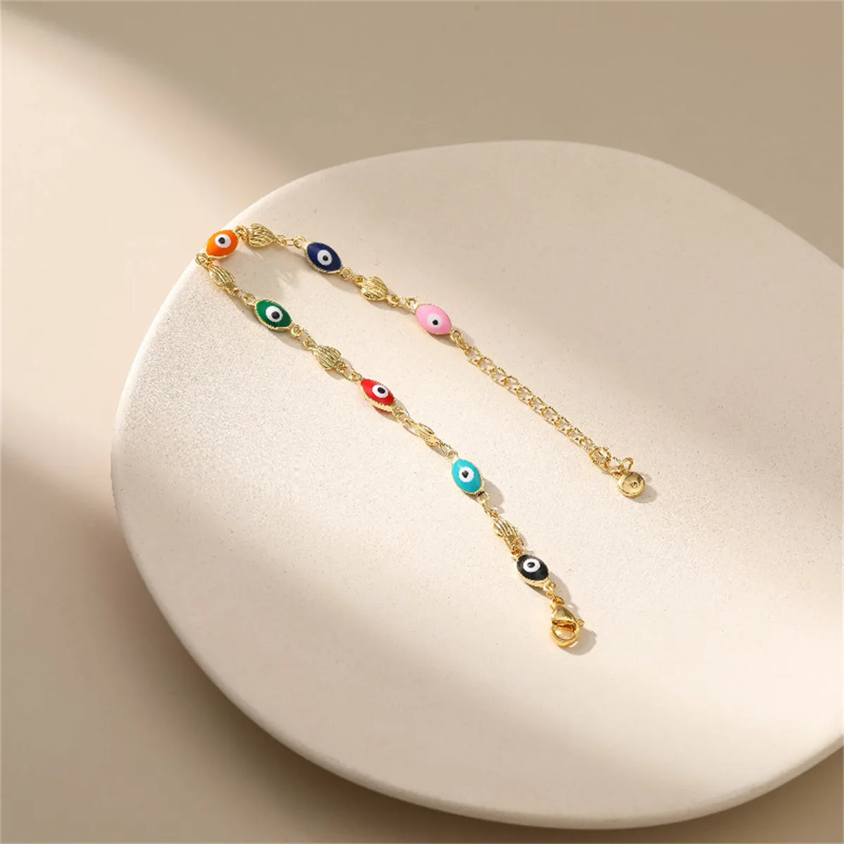 Blue Multicolor Enamel & 18K Gold-Plated Evil Eye Hearts Station Bracelet