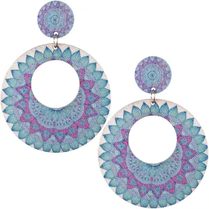 Blue Pink Kaleidoscope Pattern Earrings