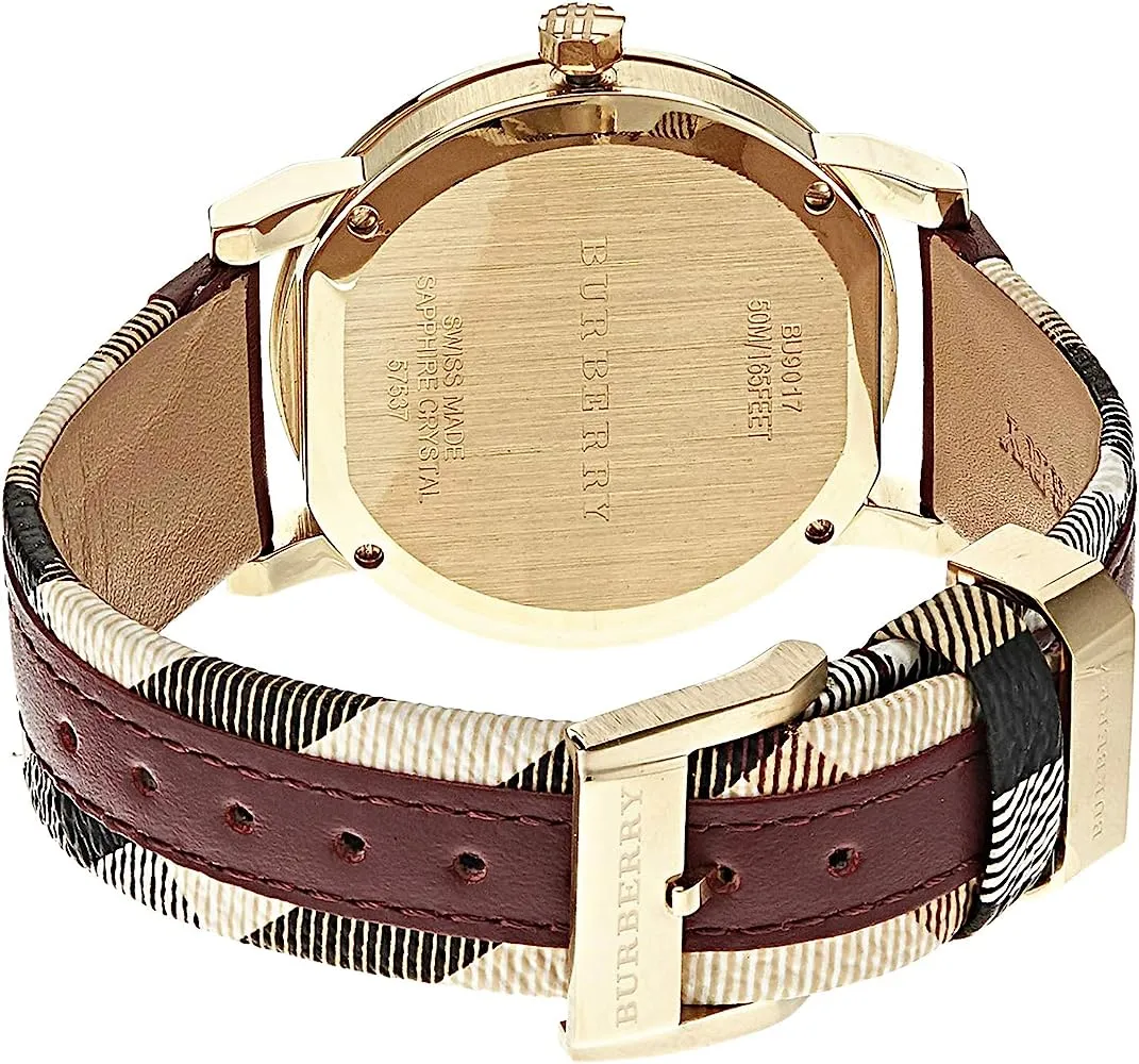 Burberry The City Check Maroon Leather Women's Watch BU9017