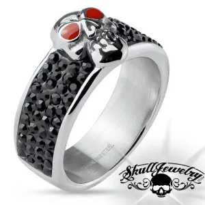 Californication - Red Eyes Skull Ring w/Black Stones (c044)