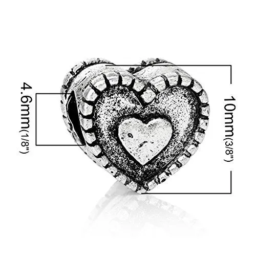 Carved Heart Charm Compatible with European Snake Chain Charm Bracelet