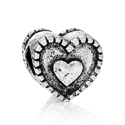 Carved Heart Charm Compatible with European Snake Chain Charm Bracelet