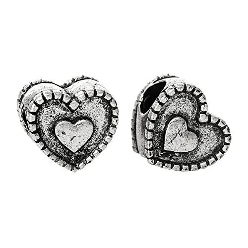 Carved Heart Charm Compatible with European Snake Chain Charm Bracelet