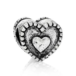 Carved Heart Charm Compatible with European Snake Chain Charm Bracelet