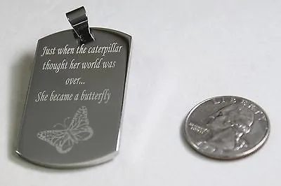 CATERPILLAR TURNS INTO BUTTERFLY MOTIVATIONAL SOLID STAINLESS STEEL NECKLACE