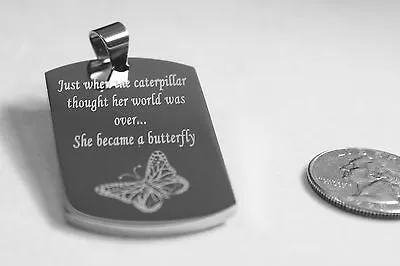 CATERPILLAR TURNS INTO BUTTERFLY MOTIVATIONAL SOLID STAINLESS STEEL NECKLACE