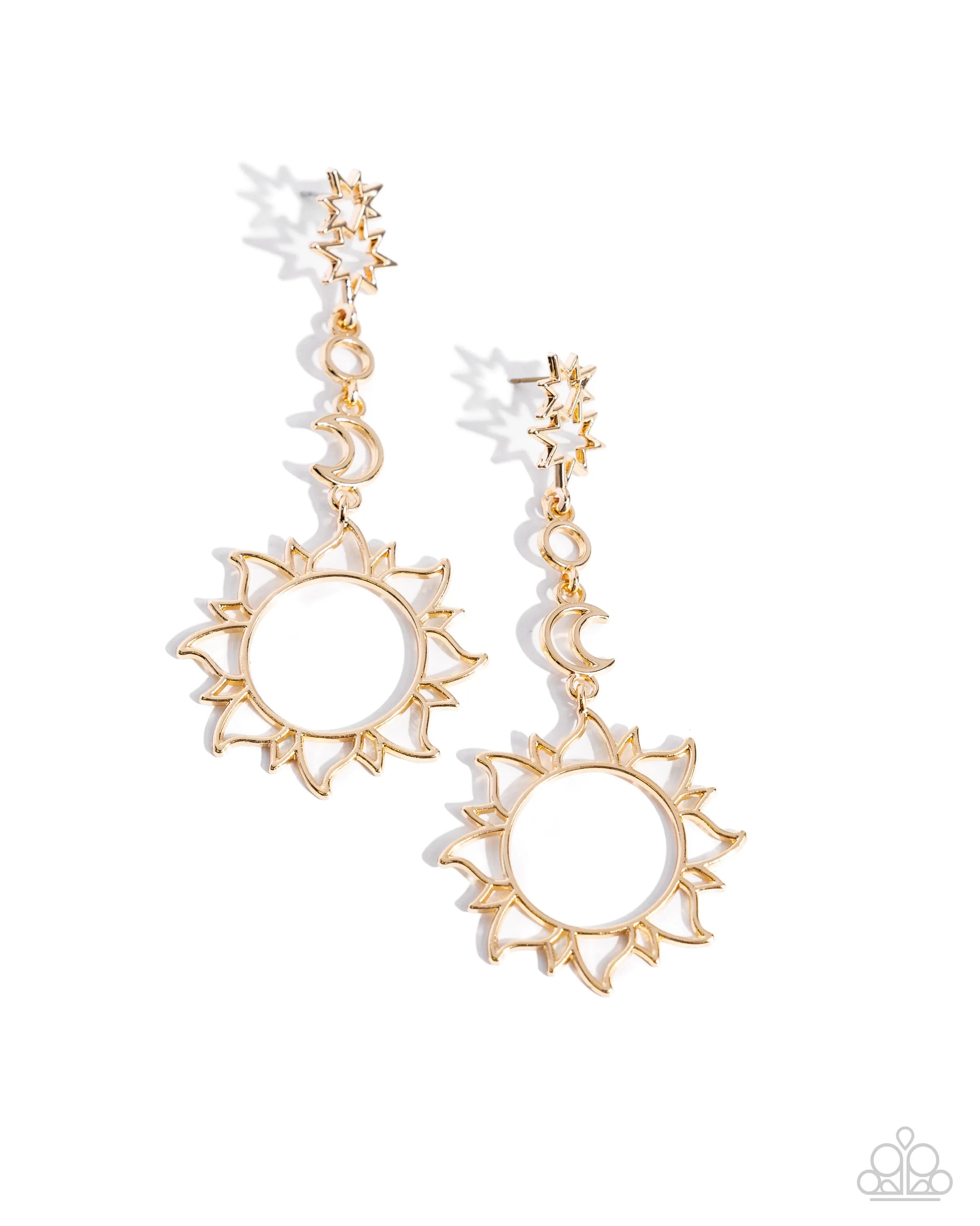 Celestial Chic - Gold - Crescent Moon and Sun Paparazzi Post Earrings