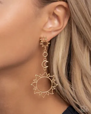 Celestial Chic - Gold - Crescent Moon and Sun Paparazzi Post Earrings