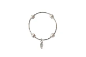 Charmed White Pearl & Wing Blessing Bracelet Silver