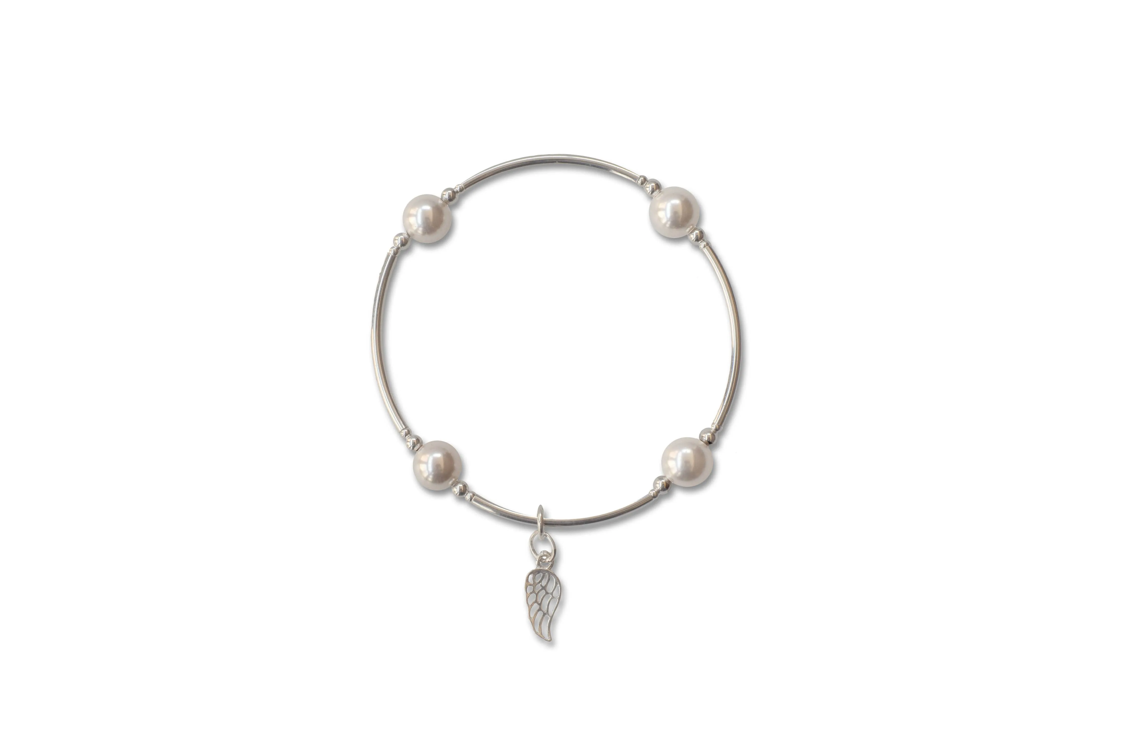 Charmed White Pearl & Wing Blessing Bracelet Silver