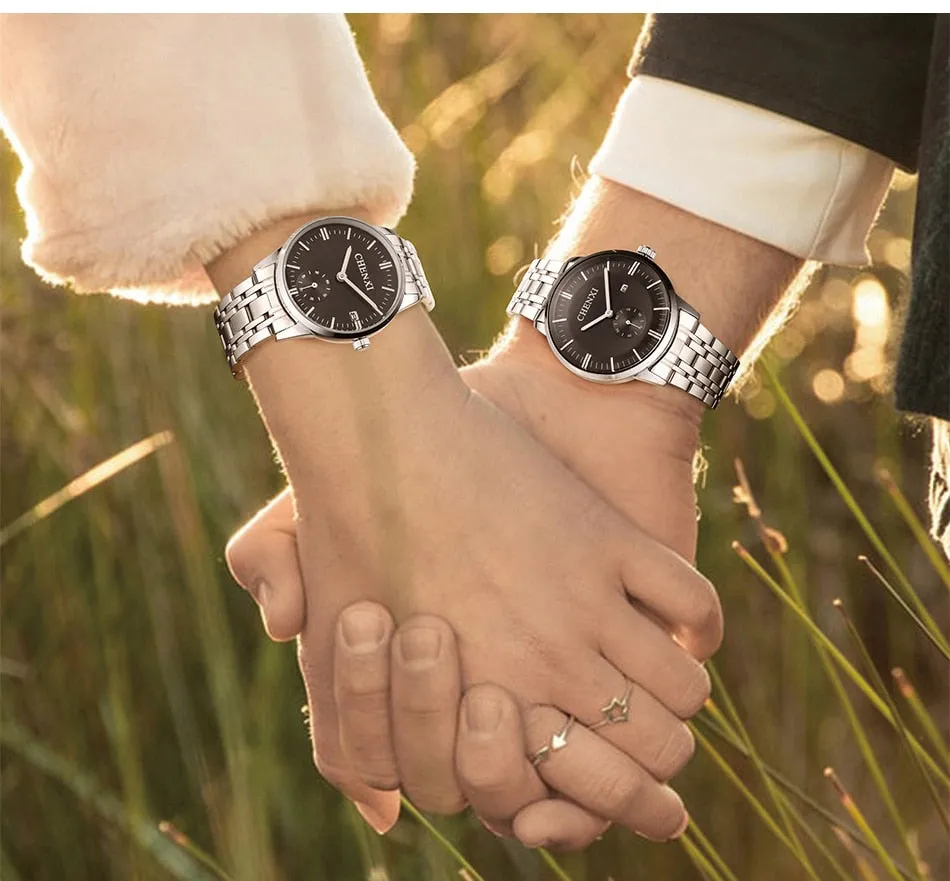 CHENXI Lover&#39;s Wristwatches Women Fashion Watches Men or Lady Quartz Watch Silver Stainless steel Waterproof Clock Date Watches