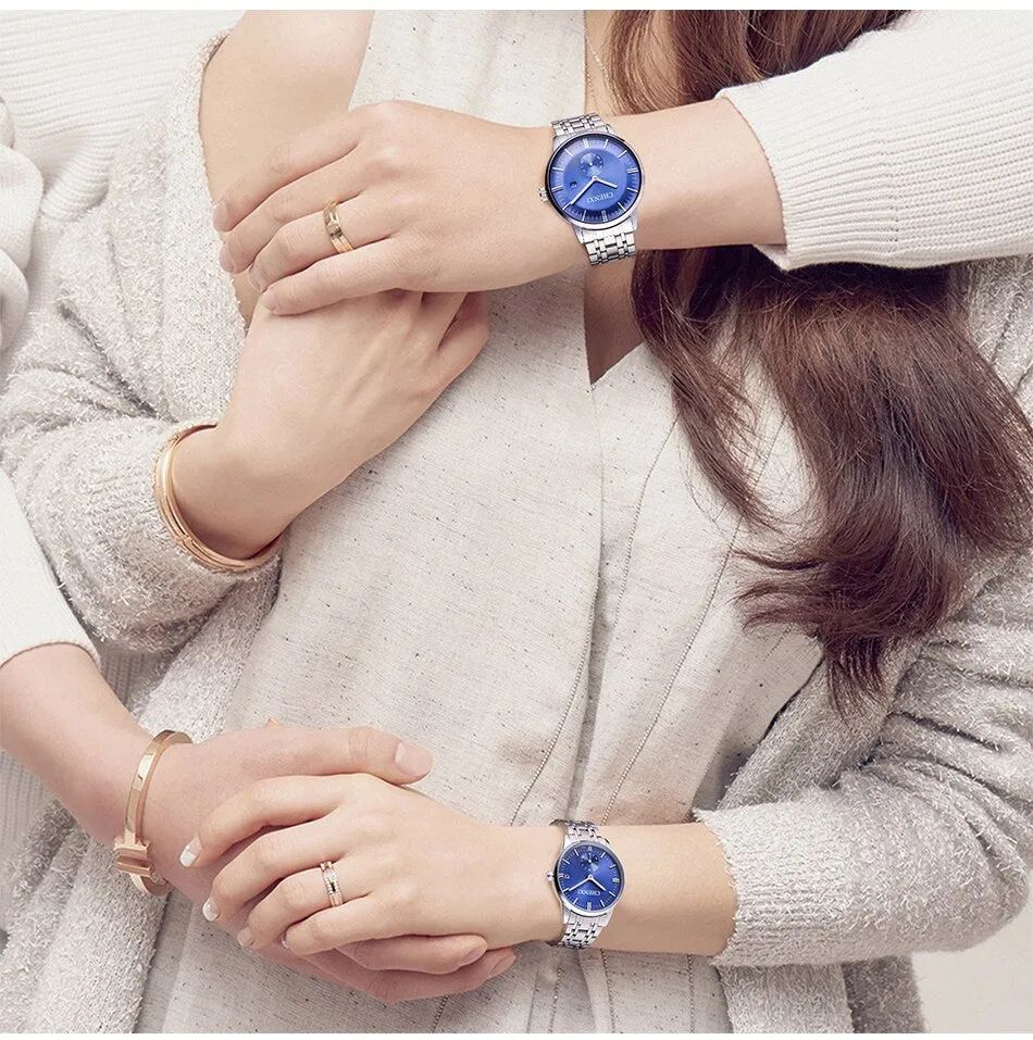 CHENXI Lover&#39;s Wristwatches Women Fashion Watches Men or Lady Quartz Watch Silver Stainless steel Waterproof Clock Date Watches