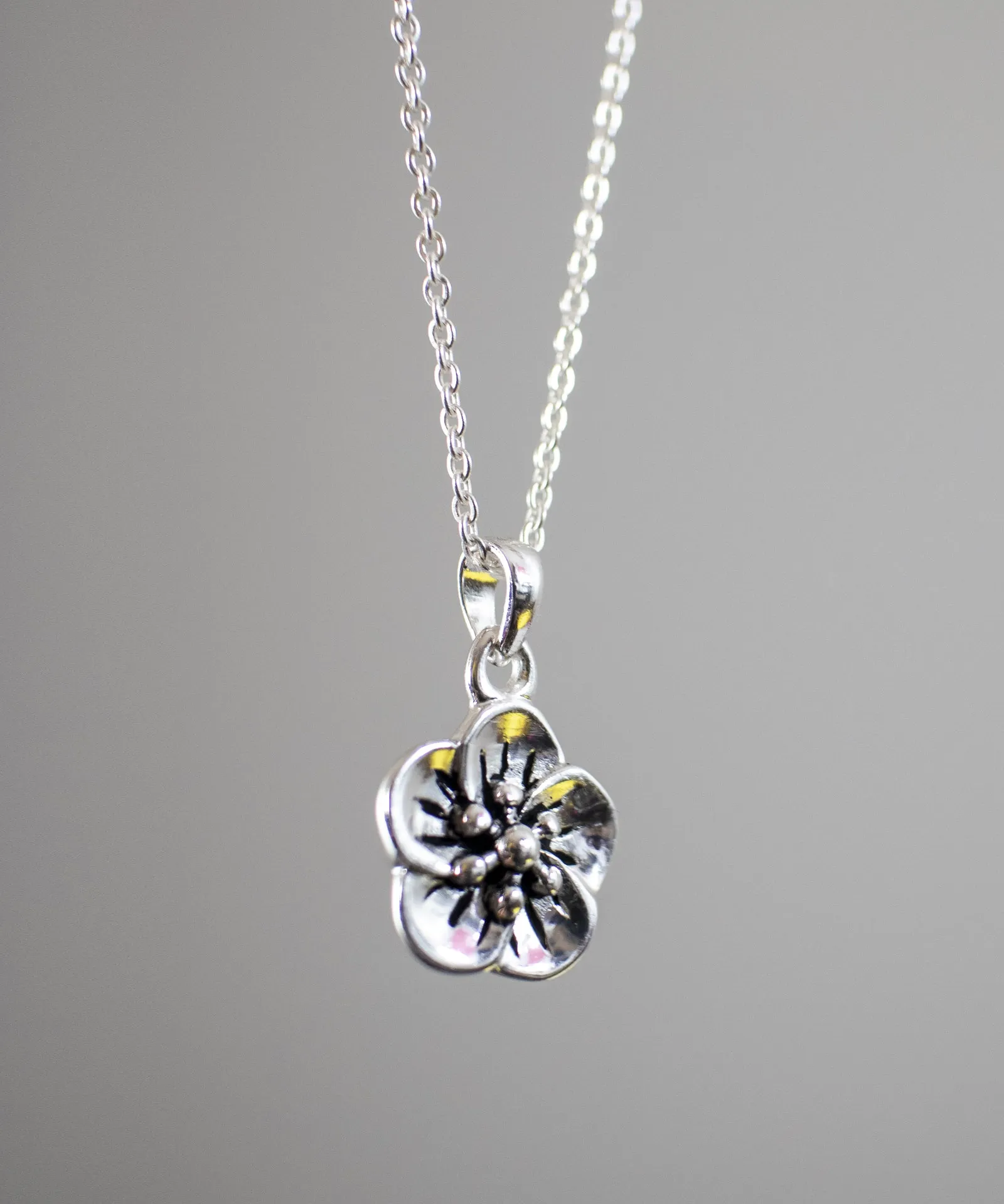 Cherry Blossom Flower Silver Necklace